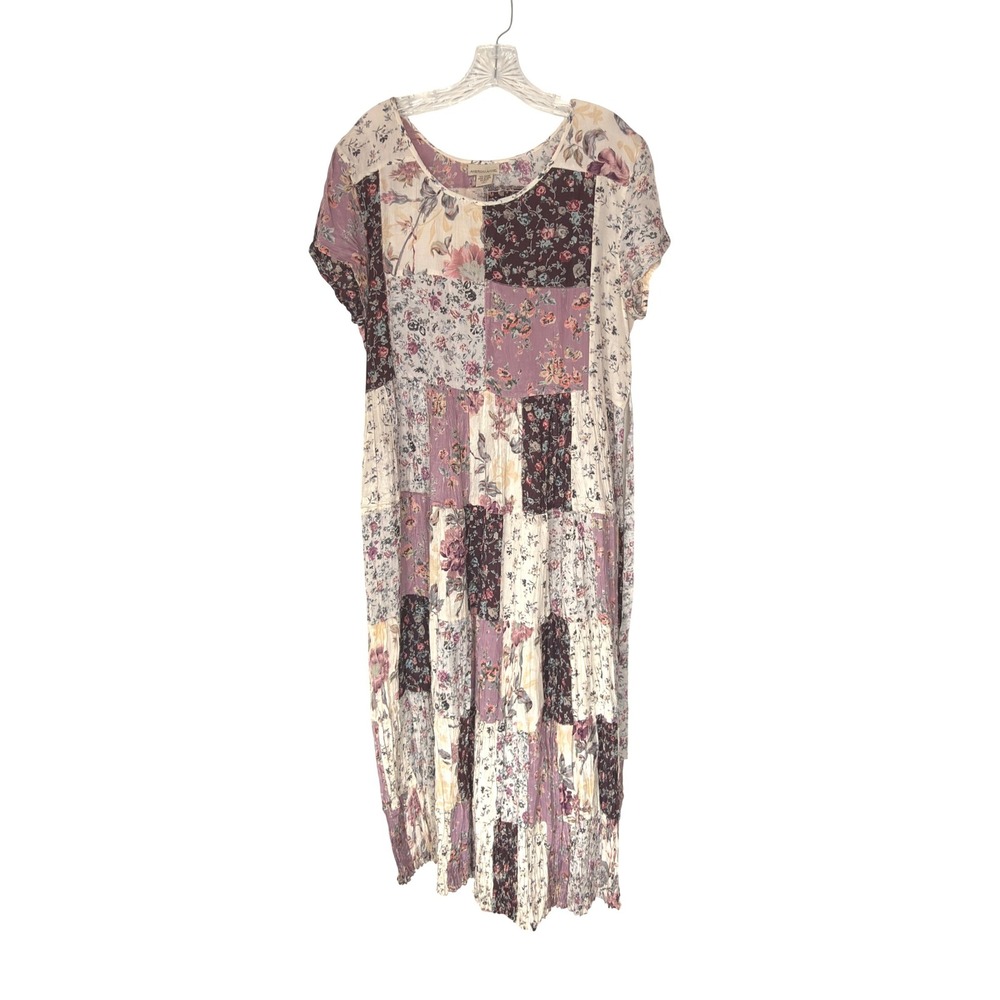American Angel Dress Purple Patchwork Short Sleeve Maxi Cottagecore Floral Large